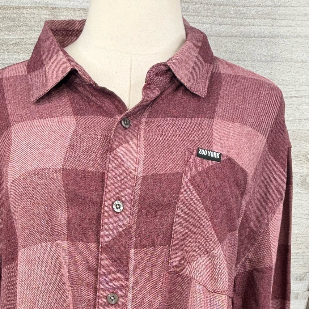 ZOO YORK Men's Buffalo Plaid Button Down Shirt Maroon-XL